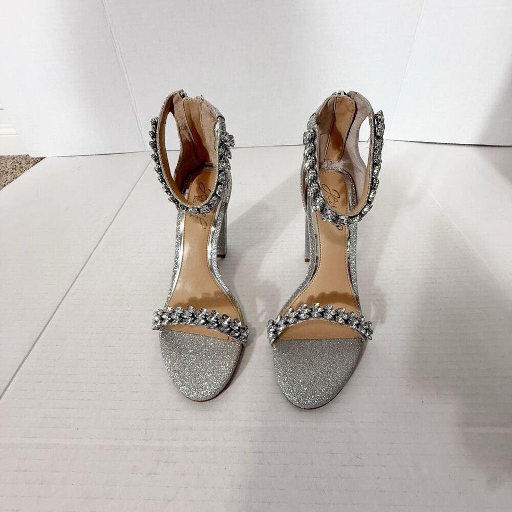 Jewel Badgley Mischka Women's Mayra Rhinestone Silver Evening Sandals Size 6 - Picture 2 of 9